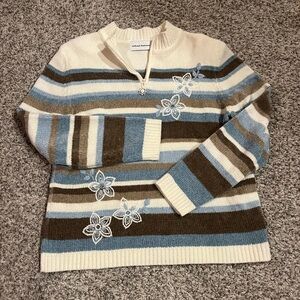 Alfred Dunner Striped Sweater With Floral Pattern